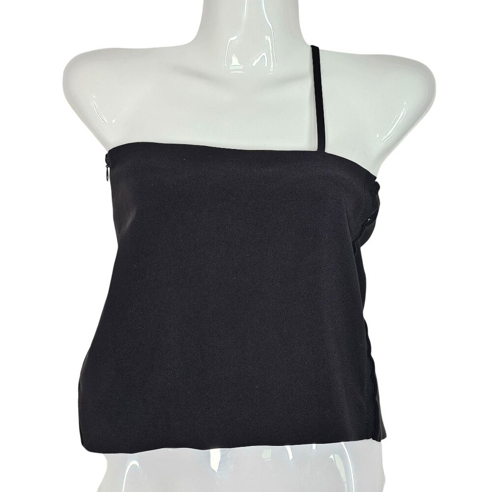 I.AM.GIA Women's Asymmetric Crop‎ Top One Shoulder Strap Side Zip Black XS